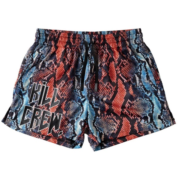 Kill Crew Pants - KILL CREW Muay Thai Shorts (Mid Thigh Cut)
Snake -Blue and Red (XS)